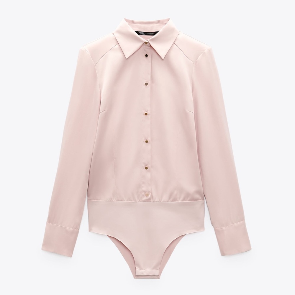 SATIN EFFECT SHOULDER PAD BODYSUIT